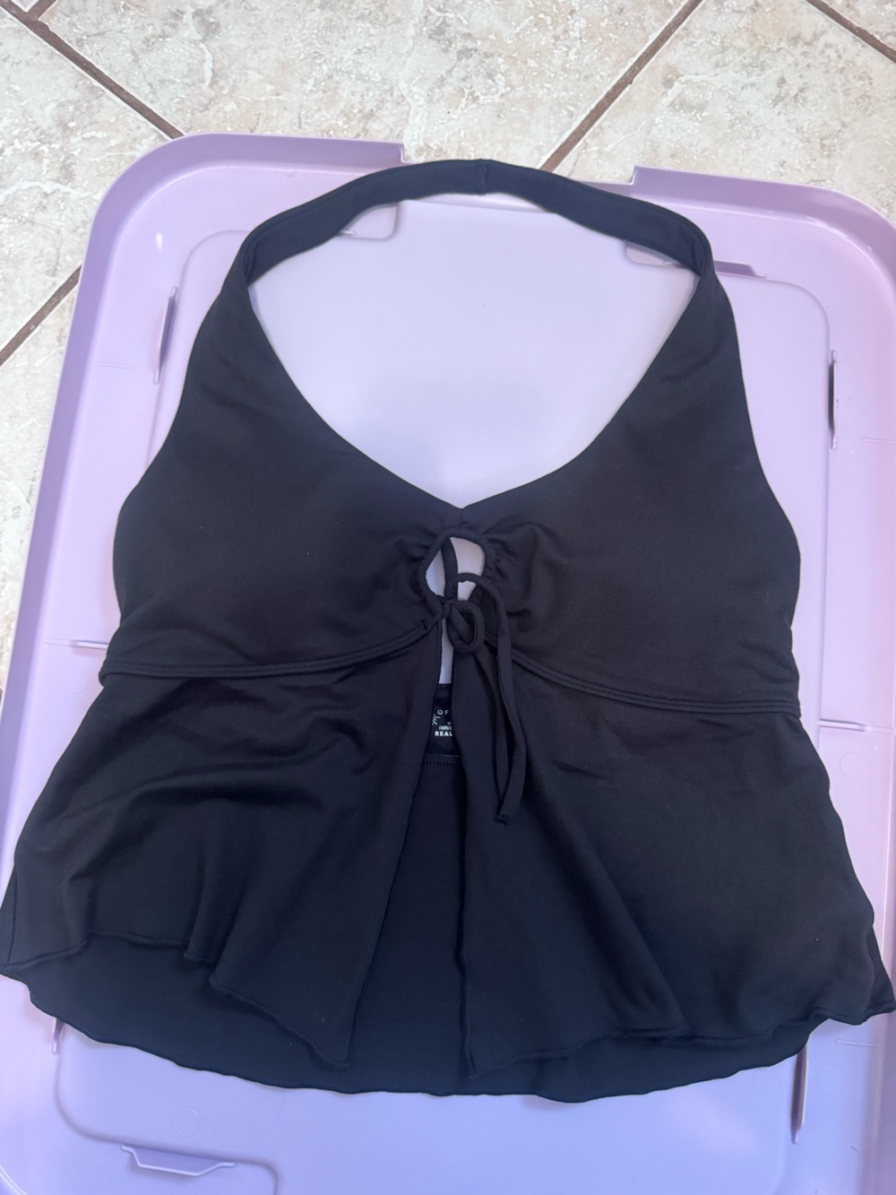 aerie Black Tie-Front Halter Tank